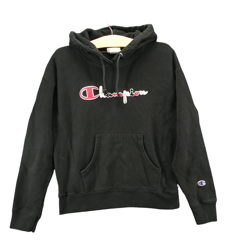 Champion Reverse Weave Men's Pullover Hoodie Sweatshirt Black Small Embroidered